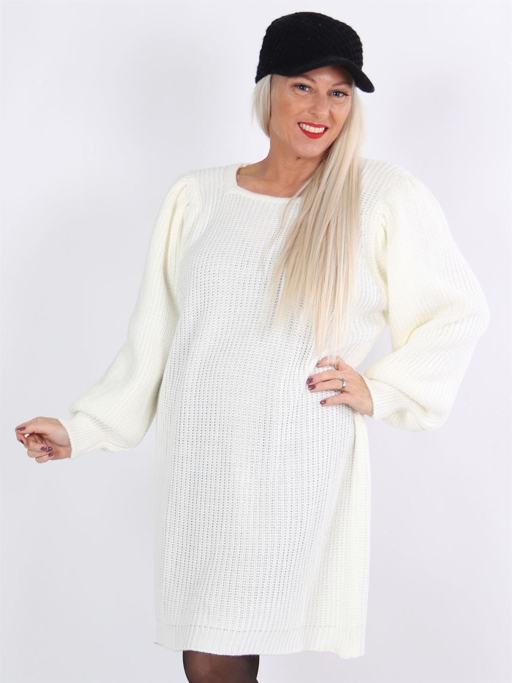 Mayse - Armégrön söt stickad klänning med ballongärmar